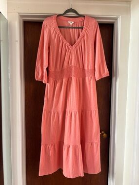 Terra & Sky Coral Tiered V-Neck Maxi Dress